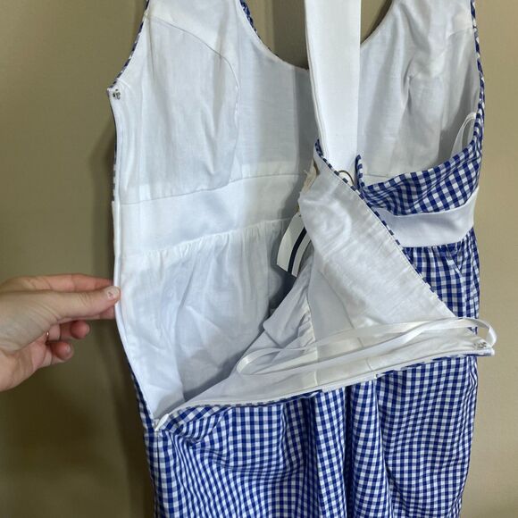Britt Ryan blue white gingham check sleeveless ruffle summer rush mini dress 6 - Picture 5 of 10